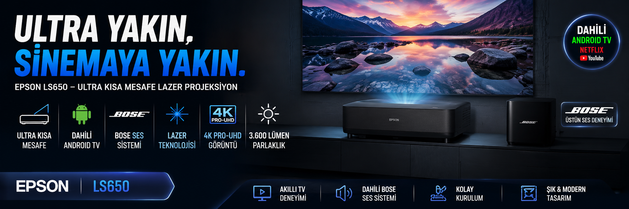 Epson LS670B Ultra Kısa Mesafe 4K Projeksiyon